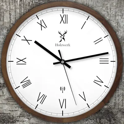 Produktbild von Holzwerk DUISBURG (FUNK) Holz Funk Wanduhr, 30 cm, römische Ziffern, braun, weiß