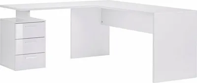 Immagine prodotto di Dmora Scrivania Ascuby 60x180x75h cm Bianco Lucido, Angolare Modulabile  Italy