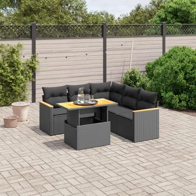 Immagine prodotto di vidaXL Set di divani da giardino a 6 pezzi con cuscini in rattan nero