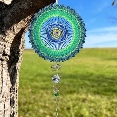 Produktbild von 3D Edelstahl Windspiel mit Kristallanhänger