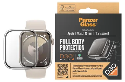 Produktbild von PanzerGlass ® Full Body Transparent m. D3O® Apple Watch Series 9 | 45mm, Apple, Apple - Watch Series 9 45mm, Trockene Anwendung, Kratzresistent, Schockresistent, Transparent, 1 Stück(e)