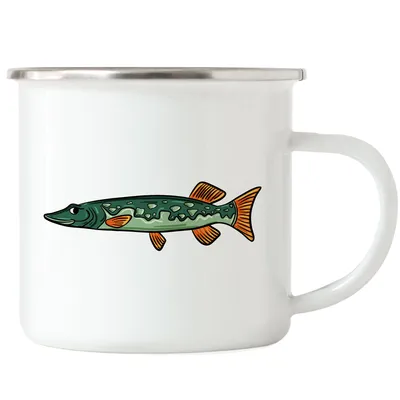 Produktbild von Fisch Emaille Tasse Angler Angeln Fische Angelzubehör Geschenkidee Karpfen Dorsch Hecht Forelle