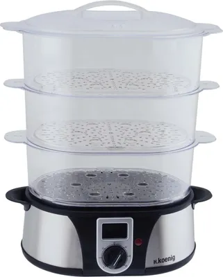 Produktbild von H.Koenig VAP12, 3 Korb/Körbe, Schwarz, Edelstahl, Arbeitsplatte, Drehregler, Vorderseite, 1,4 l