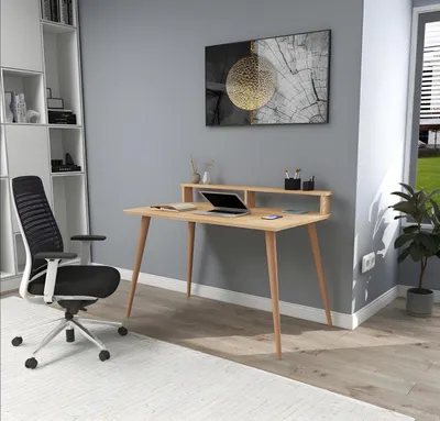 Zdjęcie produktu dla Jasnobrązowe biurko do pracy Designerskie biurko komputerowe Luksusowe drewniane meble