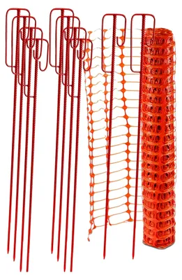Produktbild von Mobiler 50 m Absperrzaun Baustellenabsperrung - Set mit Zaun in Orange inkl. 10 Absperrleinenhalter rot, Absperrnetz, Maschenzaun, Bauzaun Rolle Kunststoff