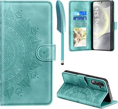 Produktbild von Samsung Galaxy S24 5G Lederhülle Wallet Case Grün Magnet Standfunktion
