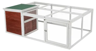 Imagen del producto de Jaula para animales de exterior Wiltec, con cobertizo, de 150 x 100 x 55 cm. Jaula para animales fabricada con madera de pino y malla metálica, con un cobertizo para conejos