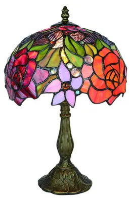 Tiffany-Bureaulamp, Retro-Tischlampe, 25,4 cm, Rosarot