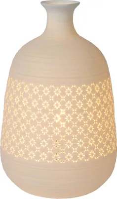 Produktbild von Tischlampe Porzellan E14 Ø 18,6 cm rund 29,8 cm Weiß Retro Nachttischleuchte