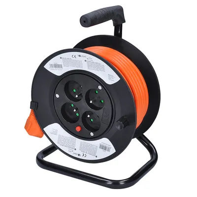 Obrázek produktu pro Solight Oranžový prodlužovací kabel na bubnu 15m, 4 zásuvky, 230V, 1.5mm2 PB23O