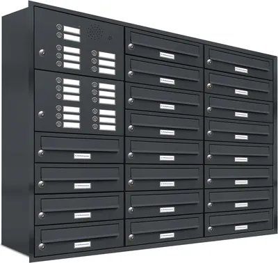 Produktbild von 20er Briefkasten Anlage Unterputz Montage RAL 7016 Anthrazit Klingel