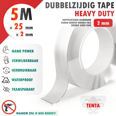 Productafbeelding van Dubbelzijdig Tape 5m x 25mm x 2mm - TENTA Heavy Duty