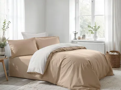 Produktbild von L'Essentiel Linge de Maison, Hochwertiges Ranforce Bettwäsche Set (1 Stück), Beige und Weiß, 135 x 200 cm | 100% Baumwolle, 155 Fäden, Maschinenwaschbar bei 30 °C | Elegantes Design für Ihr Schlafzimmer.