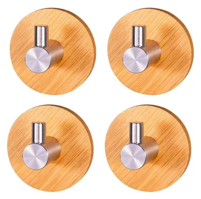 Immagine prodotto di Ganci per asciugamani in bambù, adesivi, set da 4, ideali per bagno e cucina