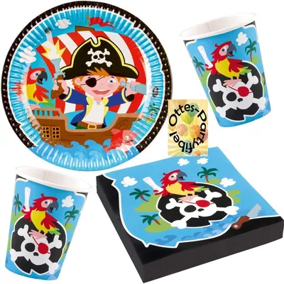 Produktbild von Piraten-Party-Set Seeräuber-Party 52tlg. für 16 Gäste 16 Teller 16 Becher 20 Servietten