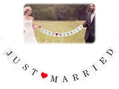 Produktbild von Girlande "Just Married" Weiß Papier für Hochzeitsdeko