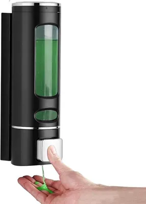 Obrázok produktu pre Nástenný dávkovač mydla – 400 ml – Nástenný dávkovač sprchového gélu s upevnením pomocou skrutiek, na šampón a kondicionér, do kúpeľne a kuchyne – čierny