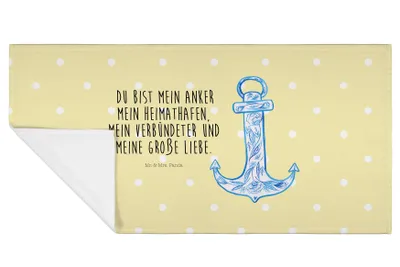 Produktbild von Mr. & Mrs. Panda Handtuch Anker Blau - Gelb Pastell - Geschenk, Tiere, Frotteehandtuch, 50x100, kleines, Baumwollhandtuch, Flauschtuch