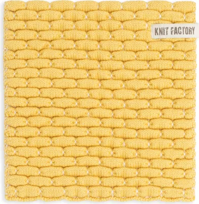 Produktbild von Knit Factory Gestrickter Topfuntersetzer Block - Ecru/Gold - 20x20 cm