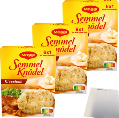 Produktbild von Maggi Semmel Knödel Klassisch Semmelknödel in Kochbeuteln 3er Pack (3x200g) + usy Block