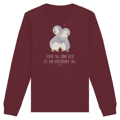 Produktbild von Mr. & Mrs. Panda Baumwoll Pullover Pinguine Kuscheln Größe L - Burgundy - Geschenk, Sweater, Freundin, Mitbringsel, Pulli, Sweatshirt, Freund, Hochzeitstag, für Frauen