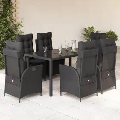 Produktbild von Möbel 7-tlg. Garten-Essgruppe mit Kissen Schwarz Poly Rattan - Gartenmöbelgarnituren 3213072