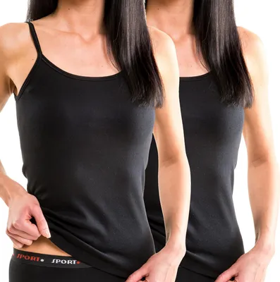 Produktbild von HERMKO 61560 Doppelpack Damen Funktions Trägerhemd Top schnelltrocknend und atmungsaktiv, Farbe:schwarz, Größe:48/50 (XL)