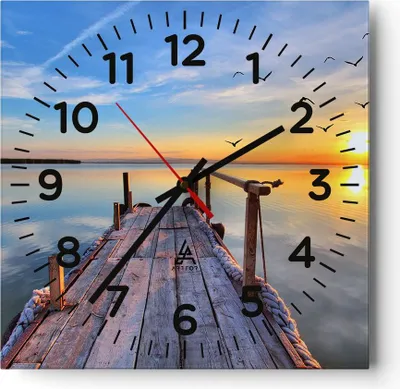 Produktbild von Wanduhr - Quadrat - Glasuhr - See Natur Brücke Vögel - 30x30cm - Schleichendes Uhrwerk - Lautlos - zum Aufhängen bereit - Dekoration Modern - Wanddekoration aus Glas - C4AC30x30-2402