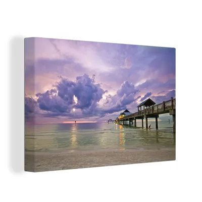 Zdjęcie produktu dla OneMillionCanvasses® - Obrazy na płótnie - 150x100 cm, Zachód słońca na plaży na Florydzie, Dekoracja ścienna z nadrukiem