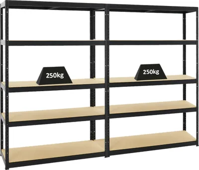 Produktbild von Mega Deal | 2x Schwerlastregal Big Elephant S | HxBxT 180x120x45 cm | Fachlast 250kg | Schwarz