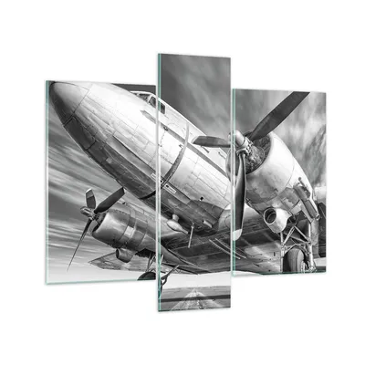 Produktbild von Bilder auf glas - 3 Teile - Flugzeug Retro Flugzeug - 95x80cm - Glasbilder - Wandbilder - Bilder - zum Aufhängen bereit - Wanddekoration aus Glas - Glas Bilder - Wandbild auf Glas - GCB95x80-4952
