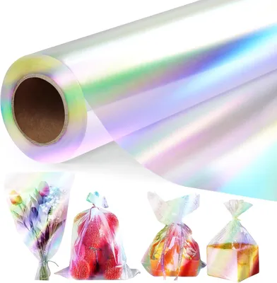 Productafbeelding van 30 m regenboogkleurige transparante cellofaanfolie - 43 cm - 3 mm dikke cellofaan cadeaufolie - Transparant voor geschenkmanden