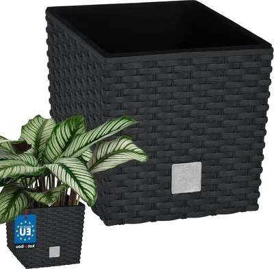 Blumentopf 98 Liter - Höhe 23 cm - Anthrazit Kunststoff - Für drinnen und draußen - Set von 2