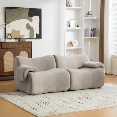 Obrázek produktu pro MODFU dvoumístná pohovka chenille látka s protiskluzovým spodkem lounge pohovka modulární s vlnovitým opěradlem snadno přemístitelná šedá