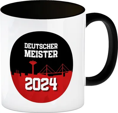Produktbild von Leverkusen Kaffeebecher in schwarz mit Spruch Deutscher Meister 2024