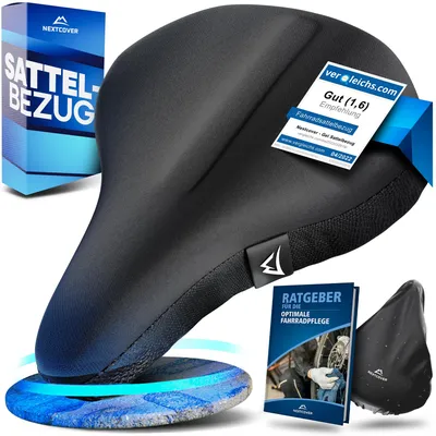 Immagine prodotto di Nextcover NUOVO coprisella universale in gel per bicicletta incl. parapioggia [memory foam] I coprisella per bicicletta con imbottitura multistrato I protezione per la sella