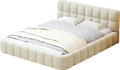 Produktbild von Polsterbett - Bettgestell 160×200 cm - Mit Stauraum - Gepolstertes Kopfteil - Hanfstoff - Holzrahmen - Beige