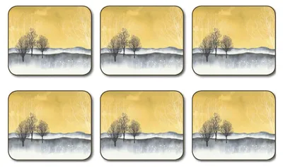 Untersetzer Winterbäume, Set von 6, 11,5 x 9,5 cm, Hardboard mit Kork