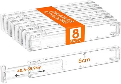 Obrázok produktu pre Sada plastových priehradiek, 8-dielna, priehľadná, 40–50 cm, do zásuviek