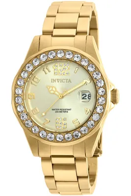 Obrázek produktu pro Invicta Pro Diver 21397 Dámské Hodinky - Quartz Hnutí - Nerezová Ocel se Zlatým Ciferníkem - 38 mm