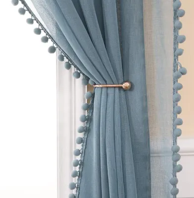Voile-Gardinen mit Quasten, 2er-Set, 140x280 cm, blau, Ösen