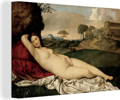 Obrázok produktu pre OneMillionCanvasses® - Obrazy na plátne - 140x90 cm, Spiaca Venuša - maľba od Giorgione, nástenné umenie Print Wall Decoration