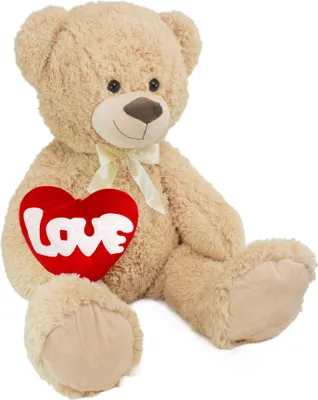 Image de BRUBAKER Ours en peluche XXL 100 cm avec cœur "Love" et nœud - Jouet en peluche grand modèle, beige