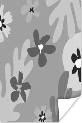 Produktbild von MuchoWow® Poster Hintergrund - Blumen - Schwarz - Weiß 40x60 cm - Plakate für die Wand - Poster Babyzimmer
