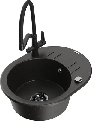 Produktbild von Mexen Kevin 1-Becken-Granitspüle mit Mischbatterie Duo, Schwarz/Gold metallisch - 6517-75-671701-70-B