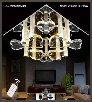 Obrázek produktu pro LED stropní svítidlo křišťálové srdce s bublinami 1666V60*60cm LED 96W s dálkovým ovládáním 2 barvy světla samostatně přepínatelné A+