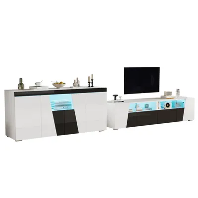 Produktbild von Kombination aus TV-Schrank und Beistellschrank,180*38.5*45cm Hochglanz TV stand, Fernsehschrank mit LED-Beleuchtung, Lowboard,140 x 40 x 65 cm