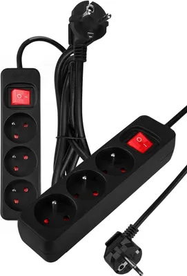 Zdjęcie produktu dla Przedłużacz listwa z wyłącznikiem 3x1,5mm2 3G 1,5m czarny on/off NEO