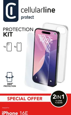 Produktbild von Cellularline Protection Kit - iPhone 16e/17e, Cover, Apple, iPhone 16e/17e, 15,5 cm (6.1"), Transparent