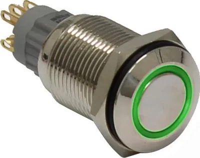 Obrázek produktu pro Tlačítko odolné proti vandalismu PBW-16BK 2A 250V zelená LED